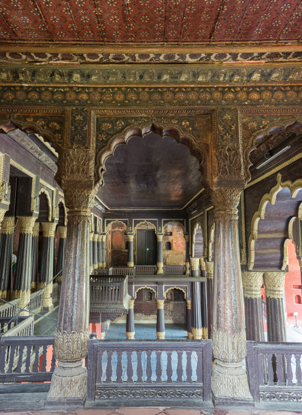 Looking over the reception hall from the upper floor in Tipu Sultan Palace in Bengaluru.